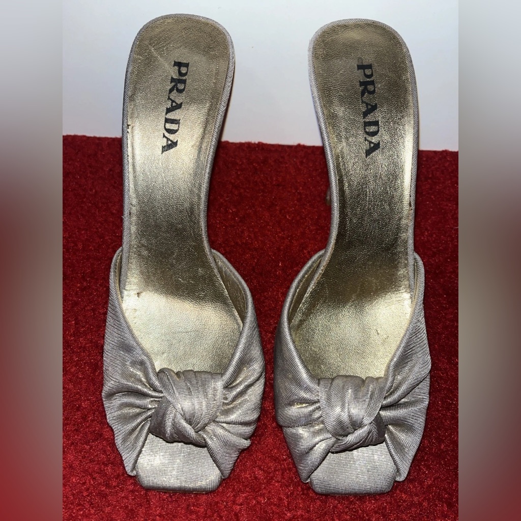 Prada Women's Silver Open-Toe Heels 35.5